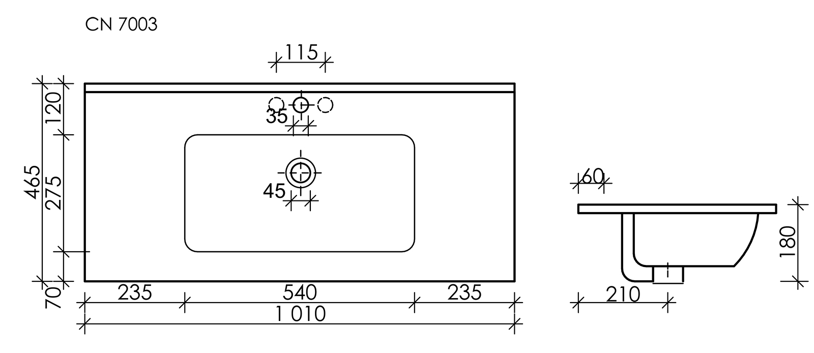 Раковина накладная 101см Ceramica Nova Element CN7003MB черный матовый
