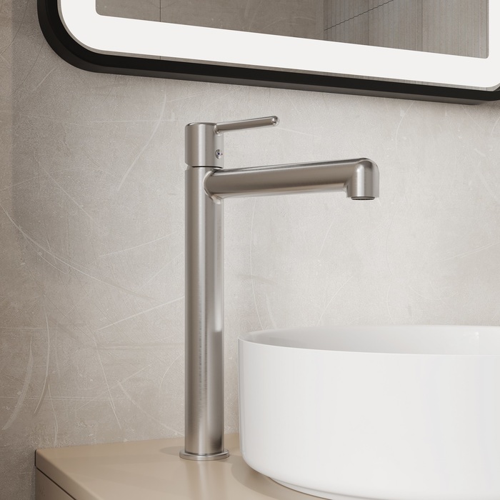 Cмеситель для настольного умывальника, хром матовый, Aiger, IDDIS AIGBC01i01