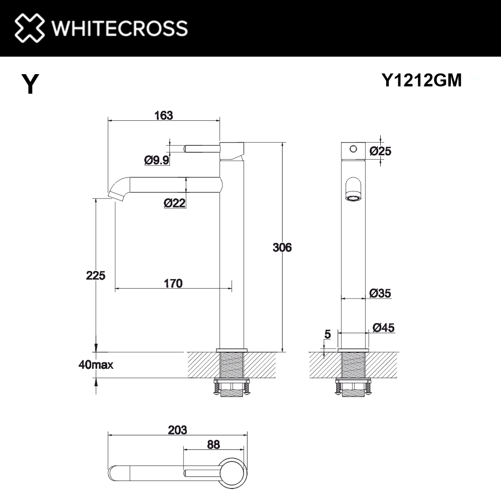 Смеситель для умывальника WHITECROSS Y Y1212GM (оружейная сталь)