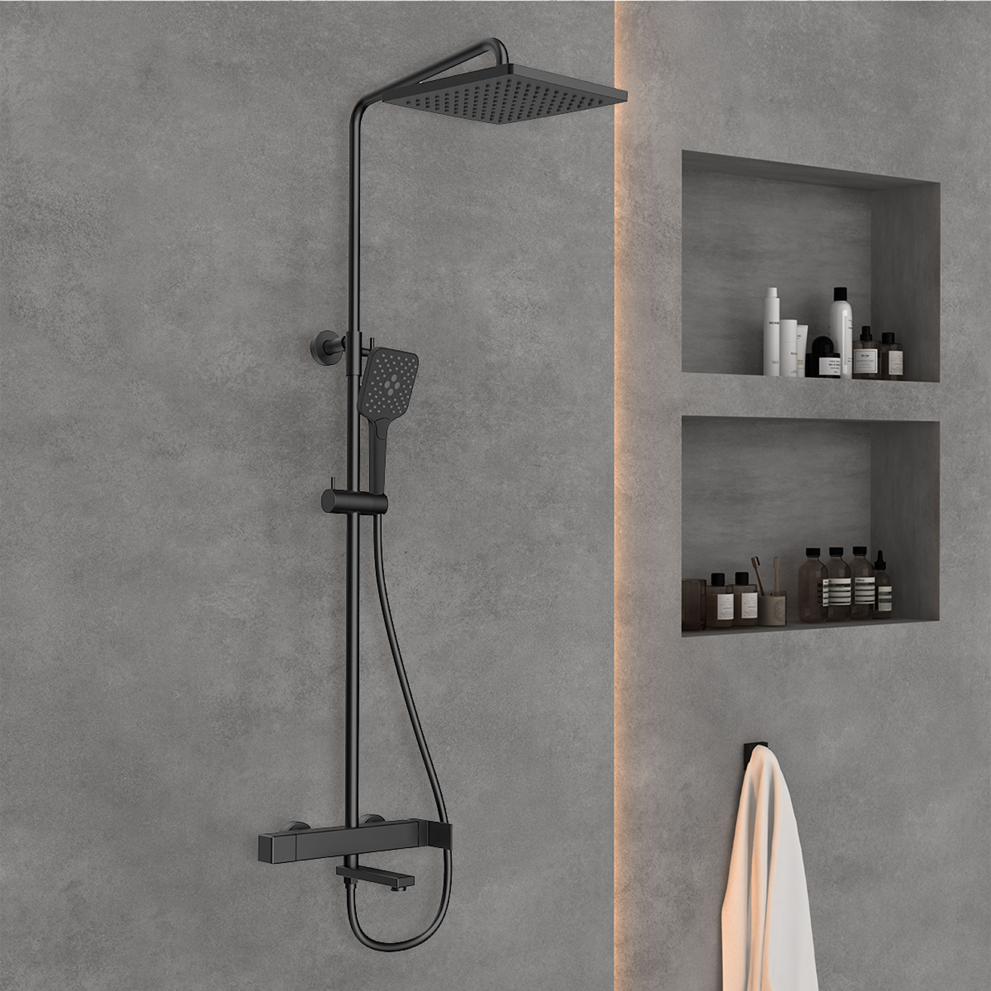 Душевая стойка со смесителем Vincea Cube VSFS-1C1MB черный матовый