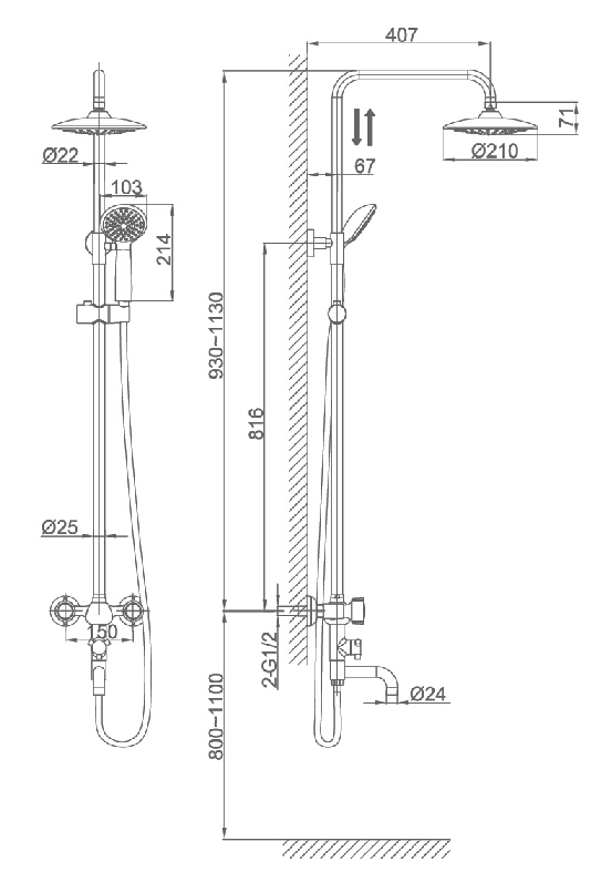 Душевая стойка D&K Hessen.Torhall DA1414741B09 хром