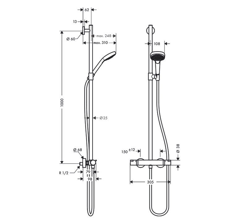Душевая стойка Hansgrohe Croma Select S 27248400 хром;белый