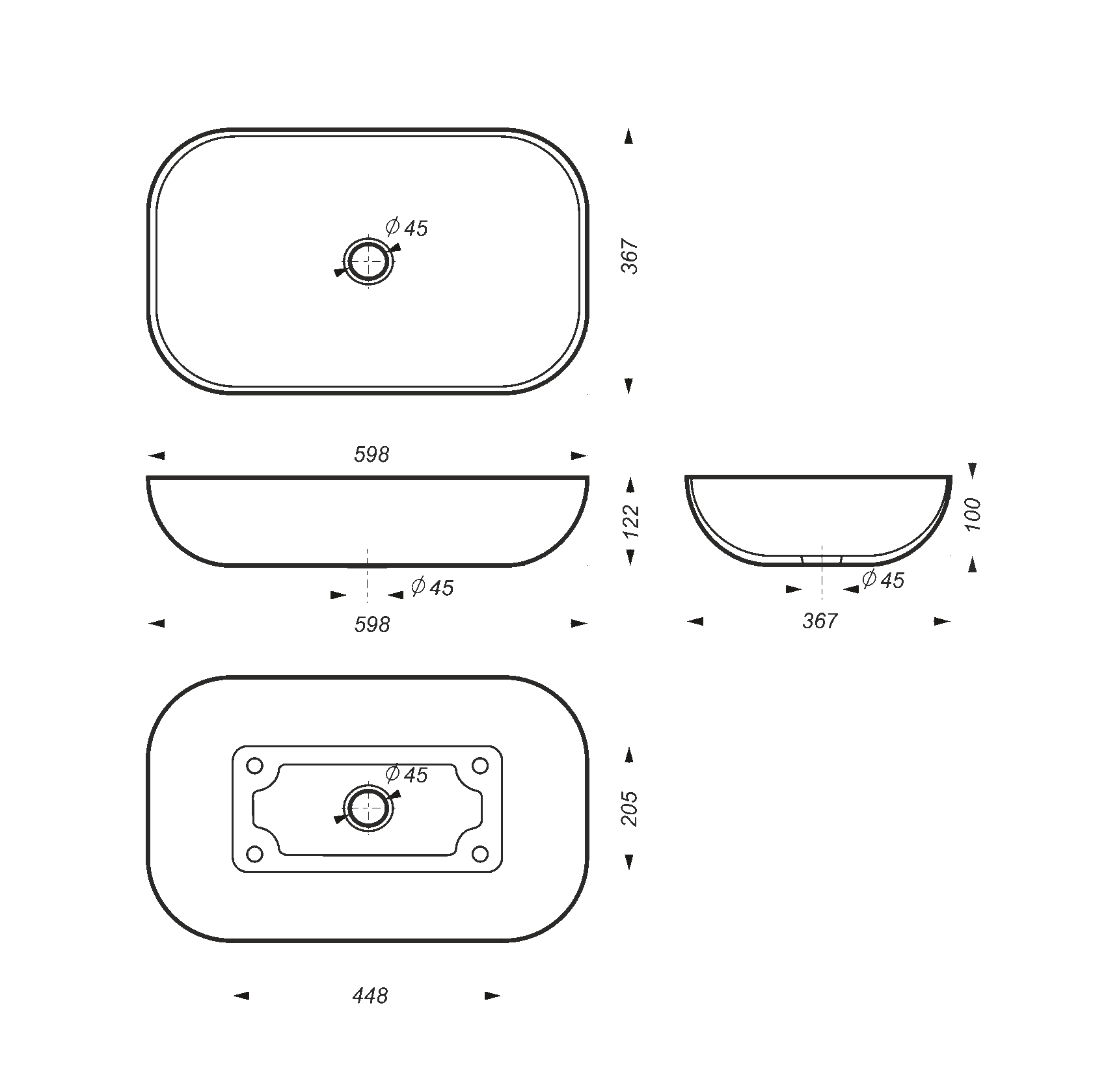 Раковина накладная 60см Sanita Luxe Infinity INFSLWB25 черный матовый