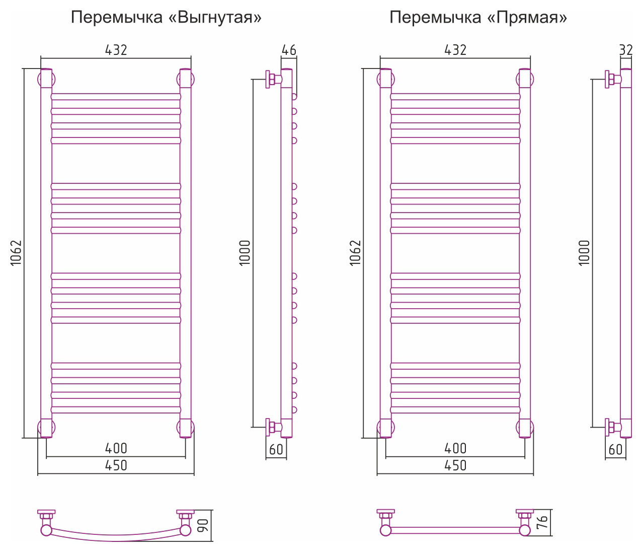 Полотенцесушитель водяной Сунержа Богема+ 100х40 перемычка прямая, хром