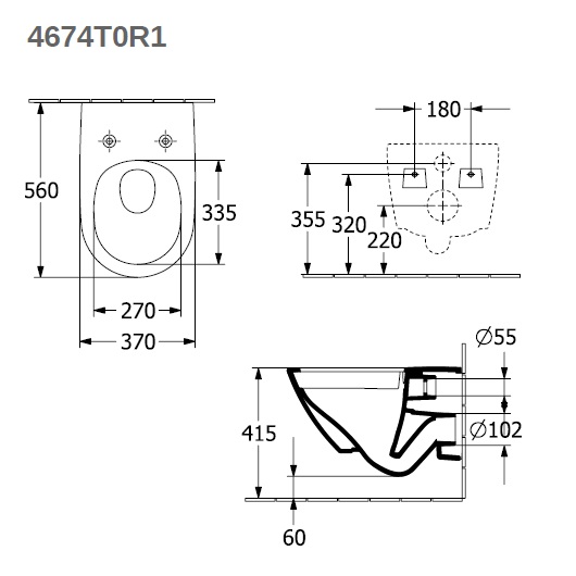 Унитаз подвесной безободковый Villeroy & Boch Antao 4674T0R1 с покрытием CeramicPlus, без сиденья
