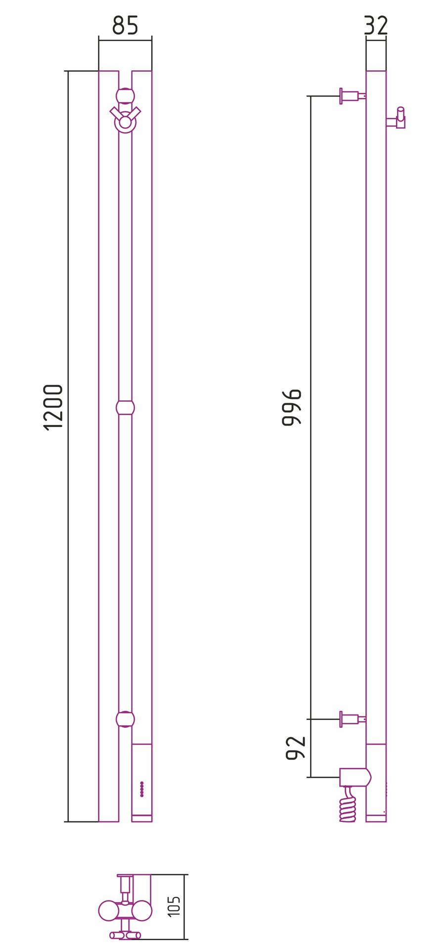 Полотенцесушитель электрический Сунержа Нюанс 3.0 120см 05-5843-1253 состаренная бронза