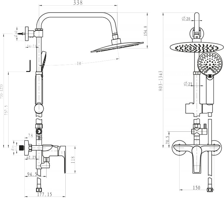 Душевая стойка BelBagno BB-COLD-U-CRM без смесителя