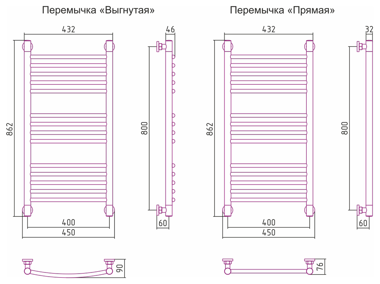 Полотенцесушитель водяной Сунержа Богема+ 80х40 перемычка выгнутая, состаренная бронза