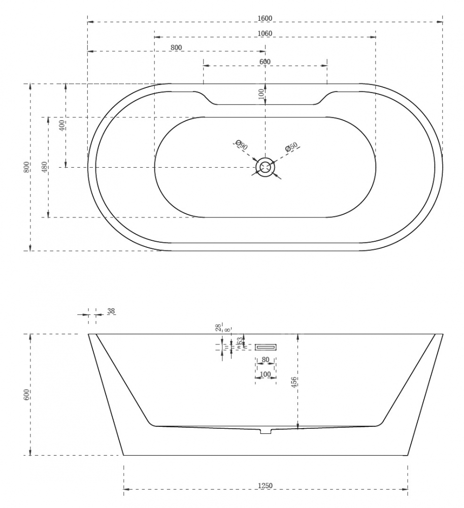 Акриловая ванна ABBER AB9299-1.6