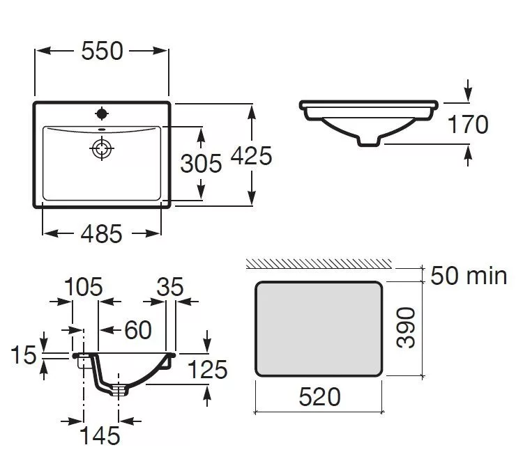 Раковина встраиваемая сверху 55см Roca Diverta 32711600Y белый