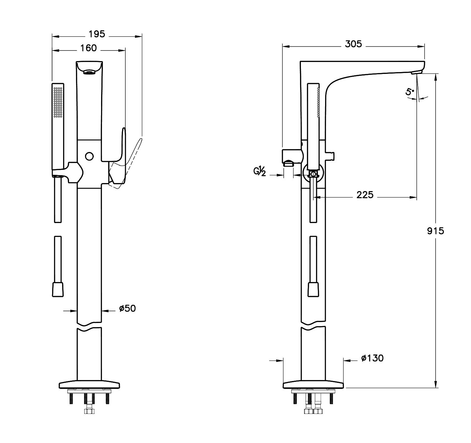 Смеситель напольный для ванны с душем Vitra Root Round A42741EXP хром