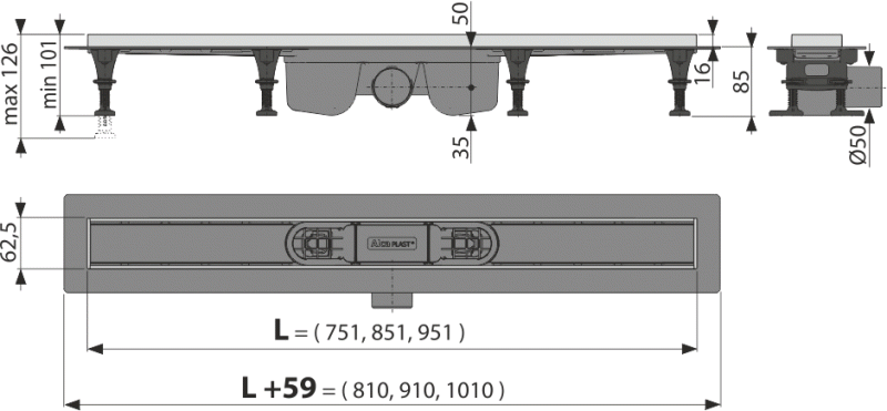 Душевой лоток AlcaPlast APZ22-950 с опорами