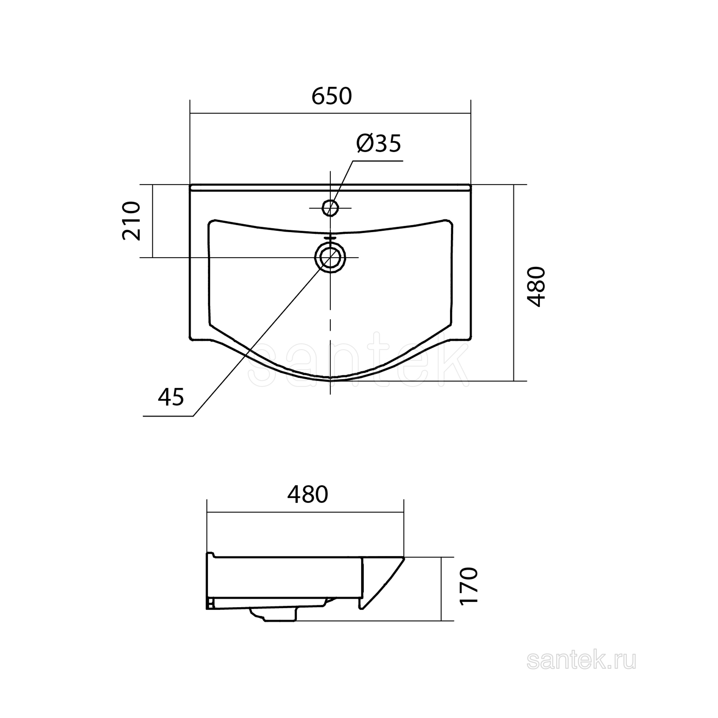 Раковина Santek Беверли 65 отверстие под смеситель 1WH302501