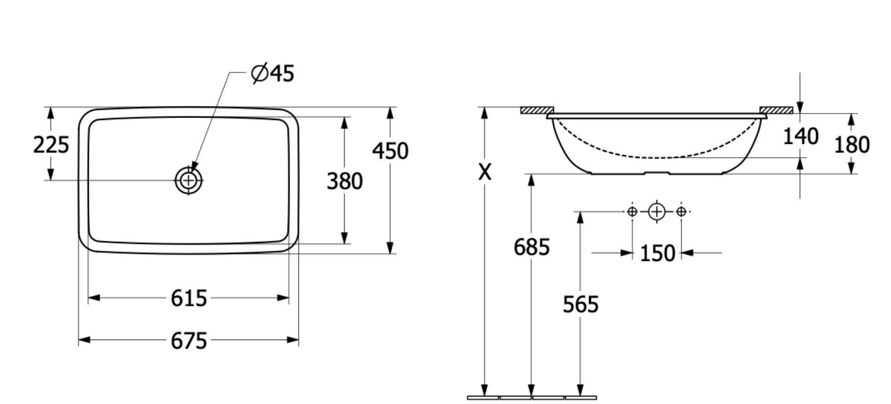 Раковина встраиваемая снизу 61.5см Villeroy & Boch Loop & Friends 4A580001 alpin