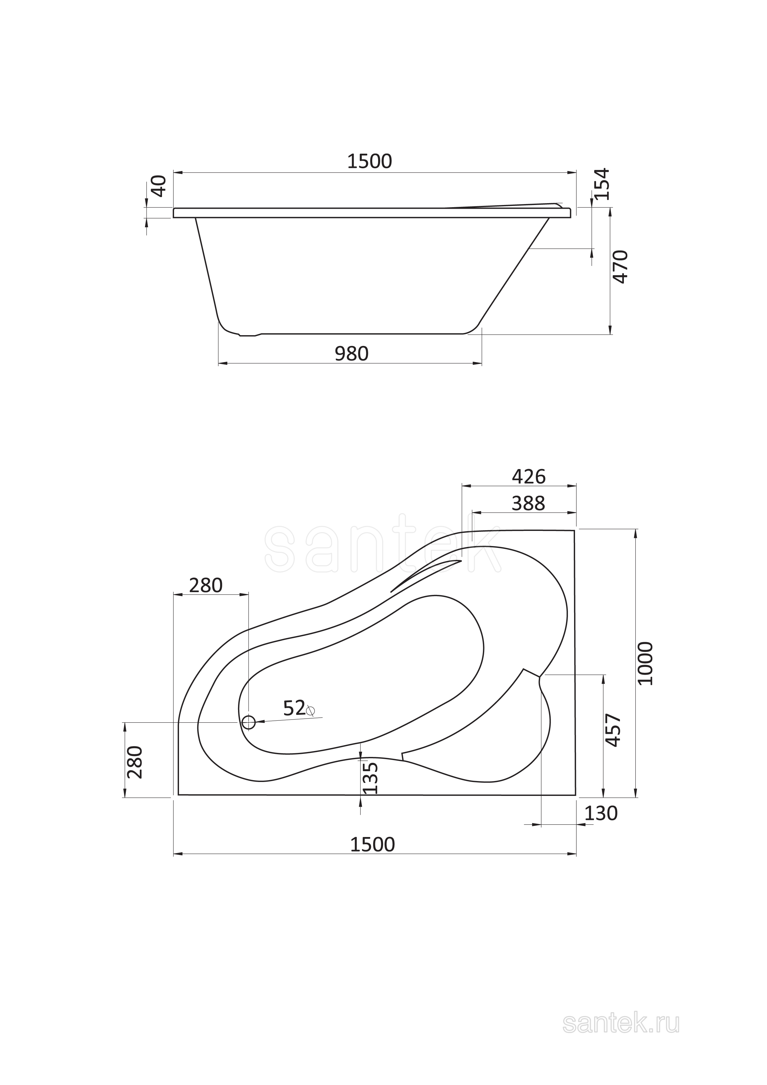 Акриловая ванна Santek Ибица 150х100 L асимметричная белая 1WH112034