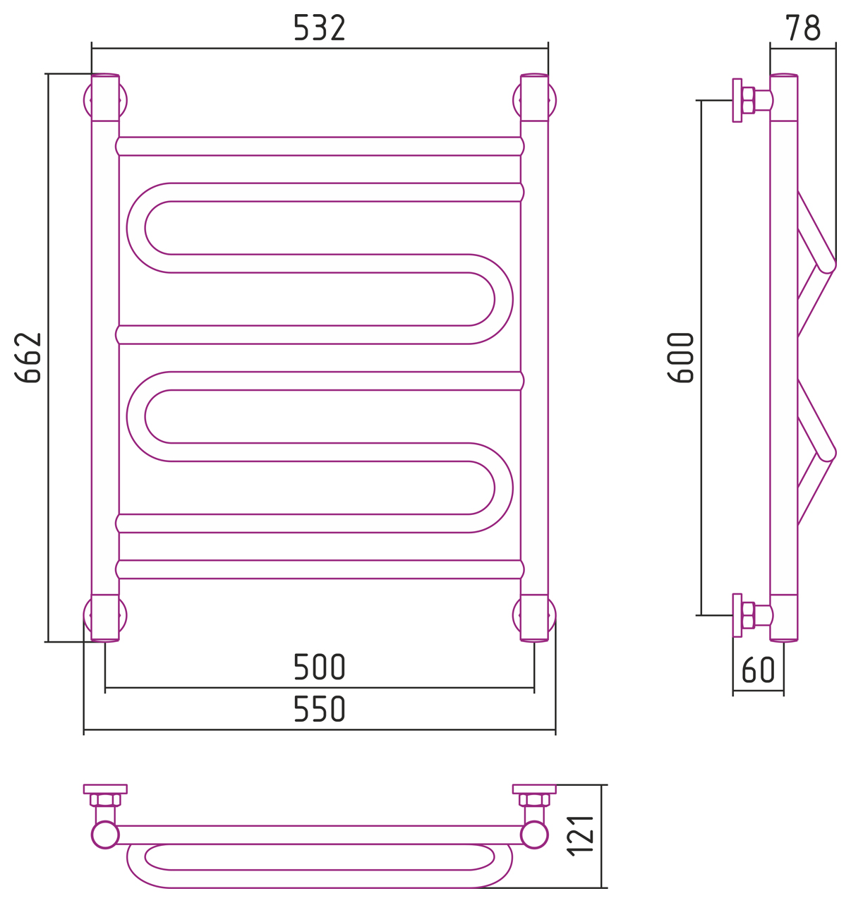 Полотенцесушитель водяной Сунержа Элегия+ 60х50 белый матовый