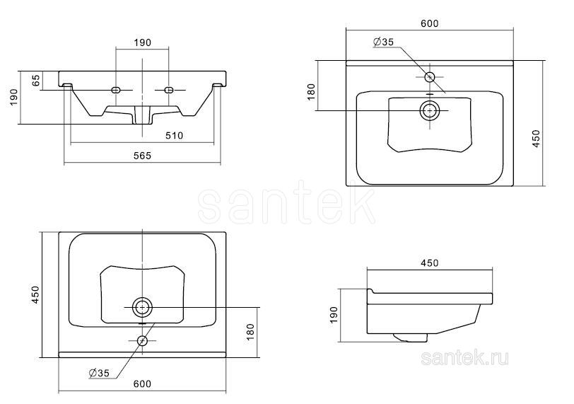 Раковина Santek Миранда 60 отверстие под смеситель 1WH302421