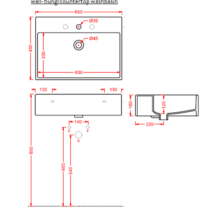 Раковина накладная 65см ArtCeram Quadro QUL003 белый