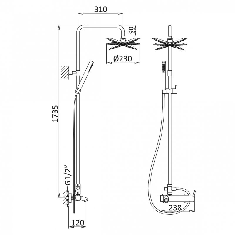 Душевая стойка Cezares CZR-B-CVD2-NOP черный матовый