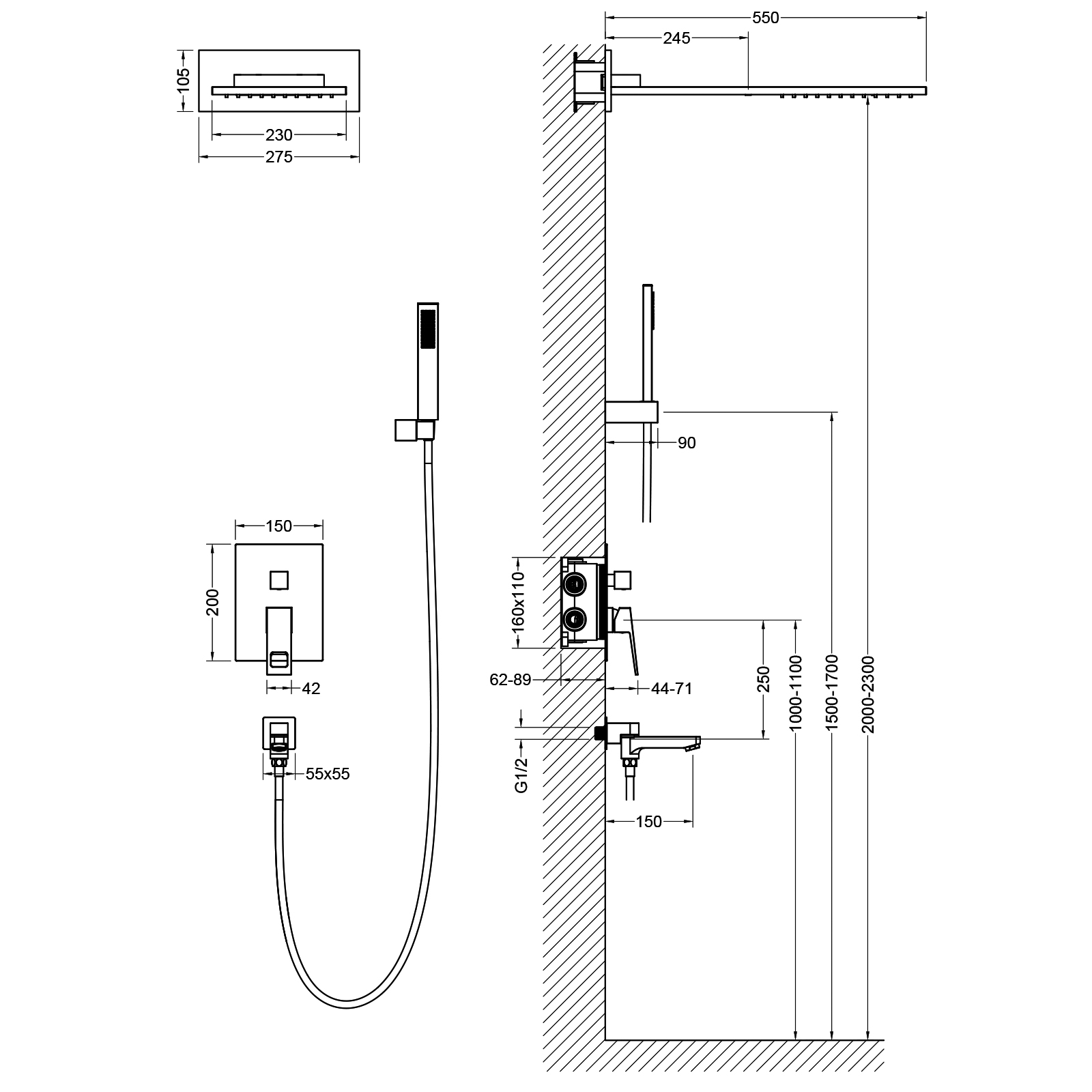 Встраиваемая душевая система со смесителем Timo Briana SX-7119/03SM черный матовый