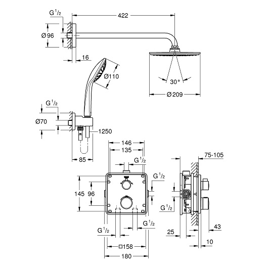 Встраиваемая душевая система Grohe Grohtherm 34734000 хром