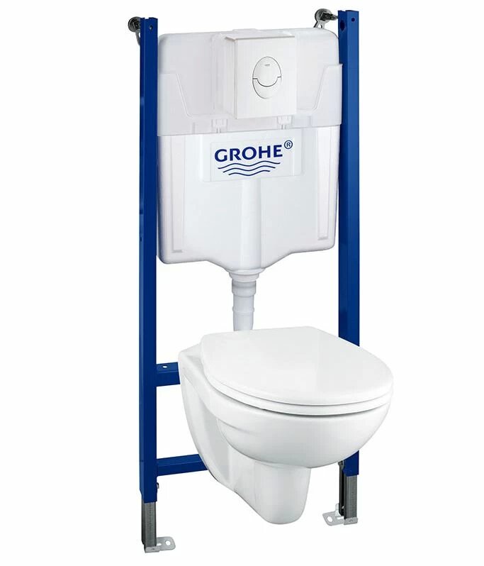 Комплект унитаза с инсталляцией Grohe Solido 39117000 с сиденьем Микролифт и клавишей смыва