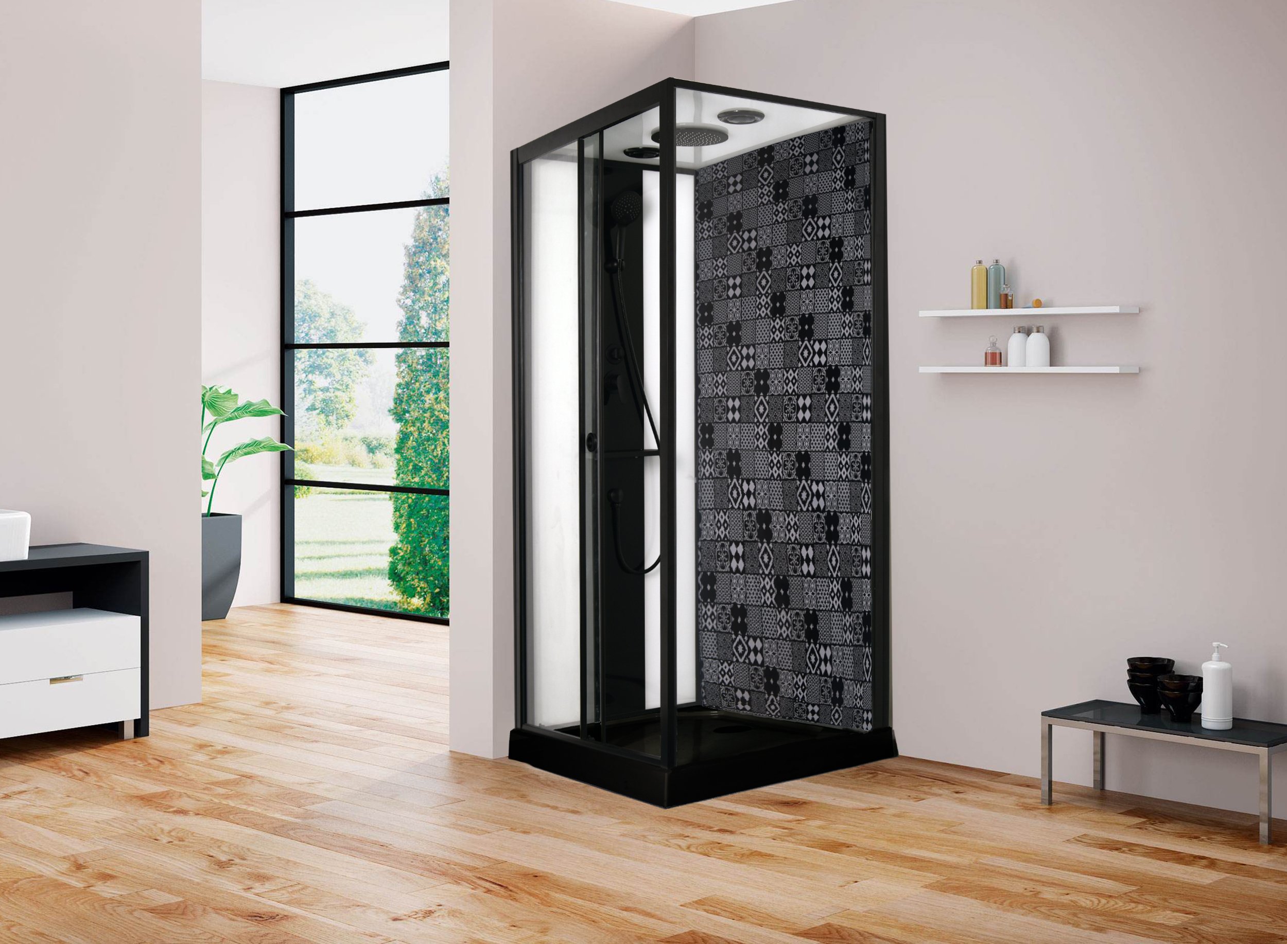 Душевая кабина Esbano Black ESKBB1180СKR 100x80x210см, профиль черный матовый, стекло прозрачное