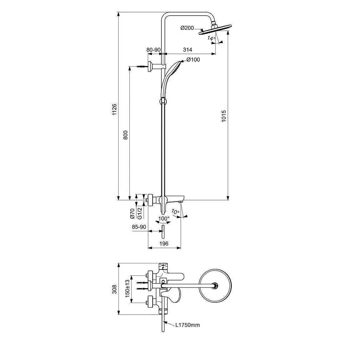Душевая стойка Ideal Standard IdealRain BC525XG черный матовый
