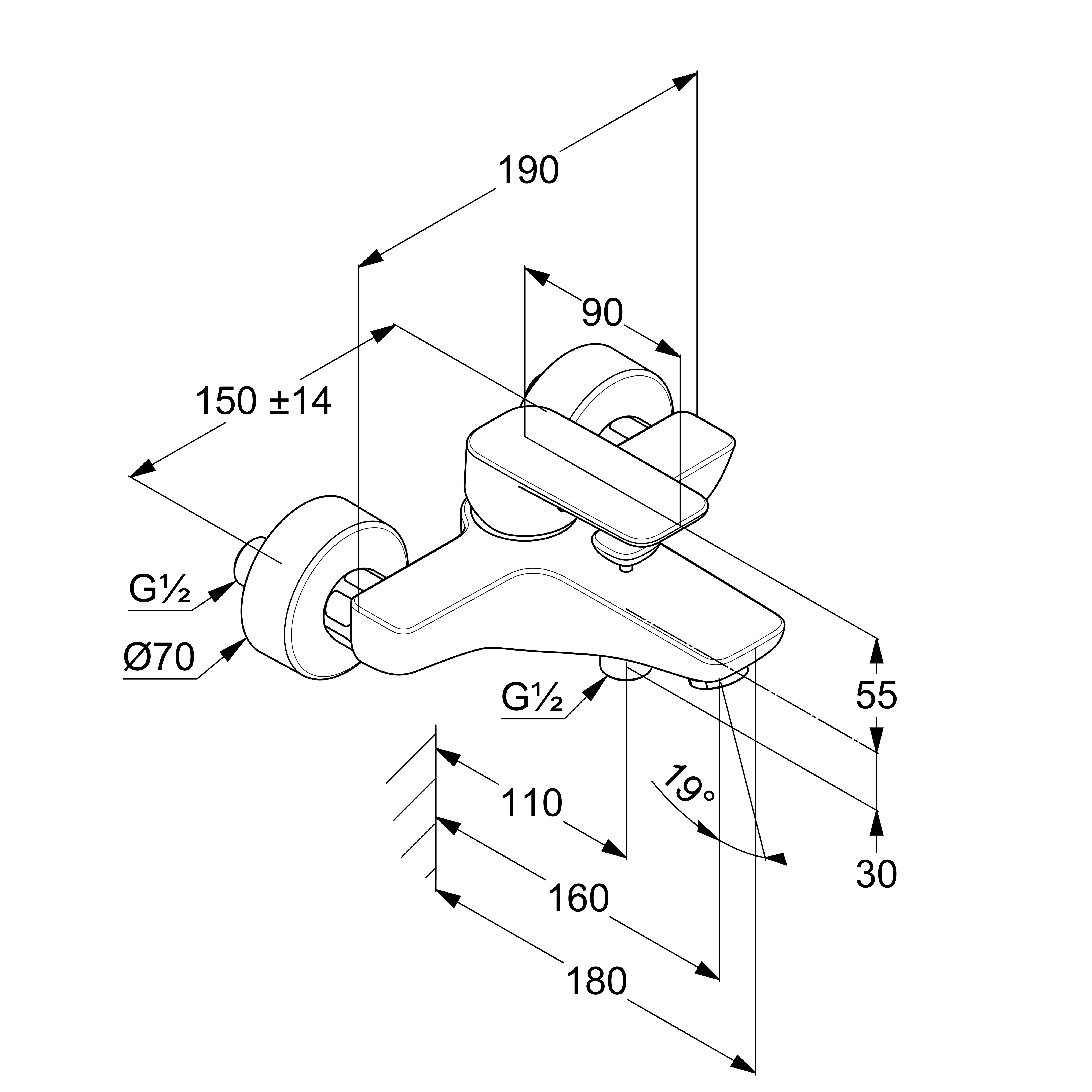 Смеситель для ванны с душем Kludi Pure&Style 406813975 черный матовый