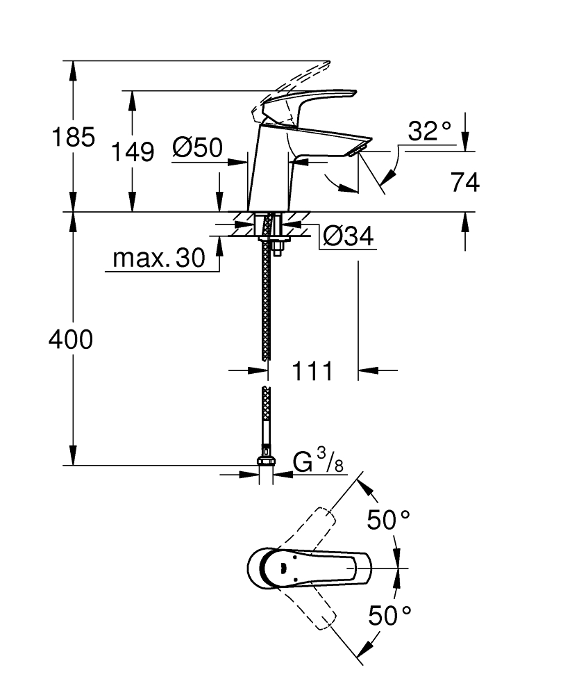 Смеситель для раковины Grohe EuroSmart 23967003 хром