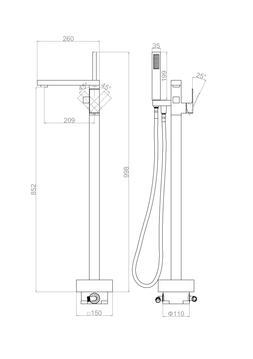 Смеситель для ванны напольный D&K Bayern.Liszt DA1516007 золото матовое