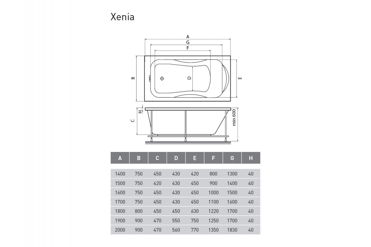 Ванна акриловая Relisan XENIA Гл000000981, 170x75