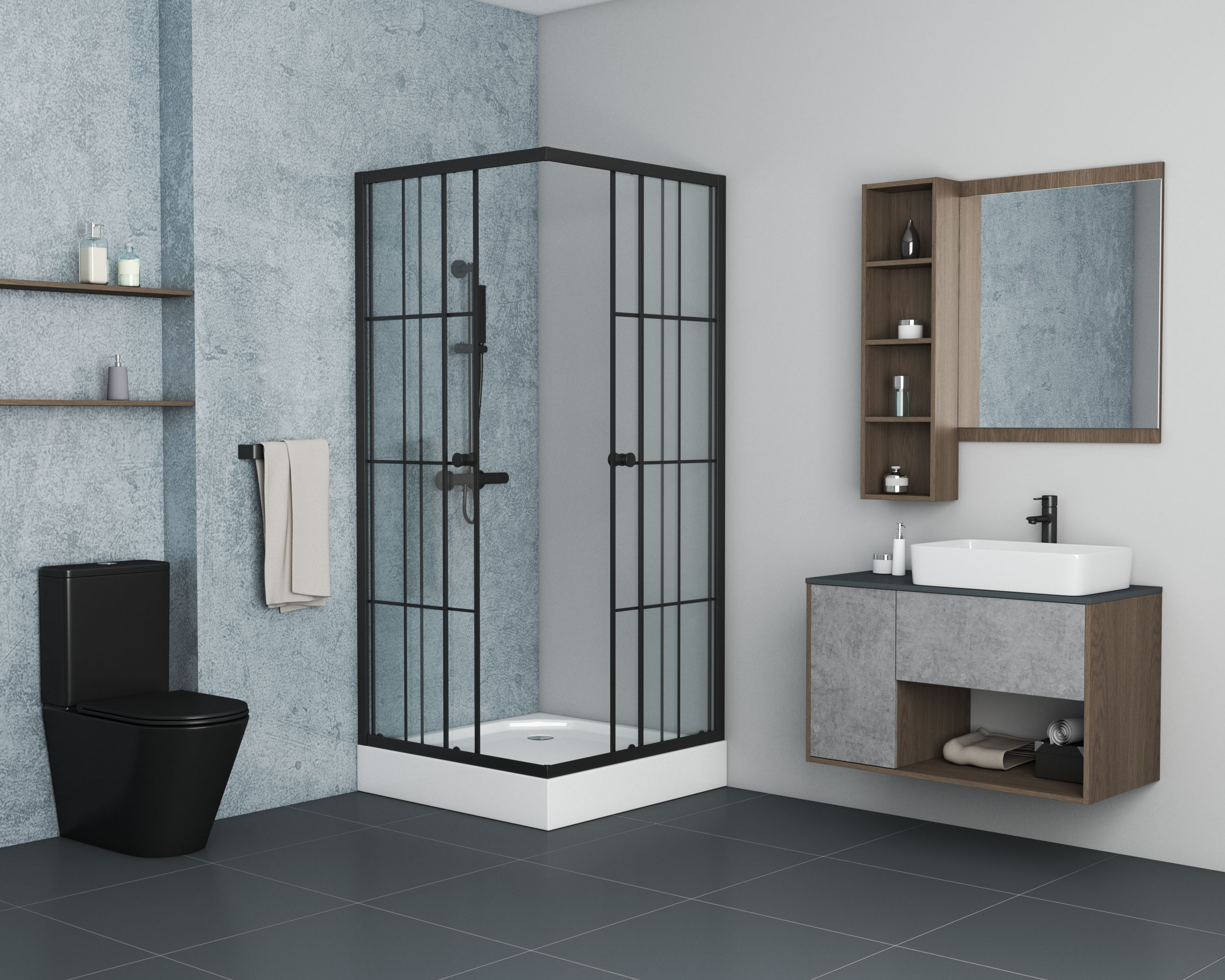 Душевой угол Niagara NG-0180-14 80x80x195 профиль черный, стекло с узором