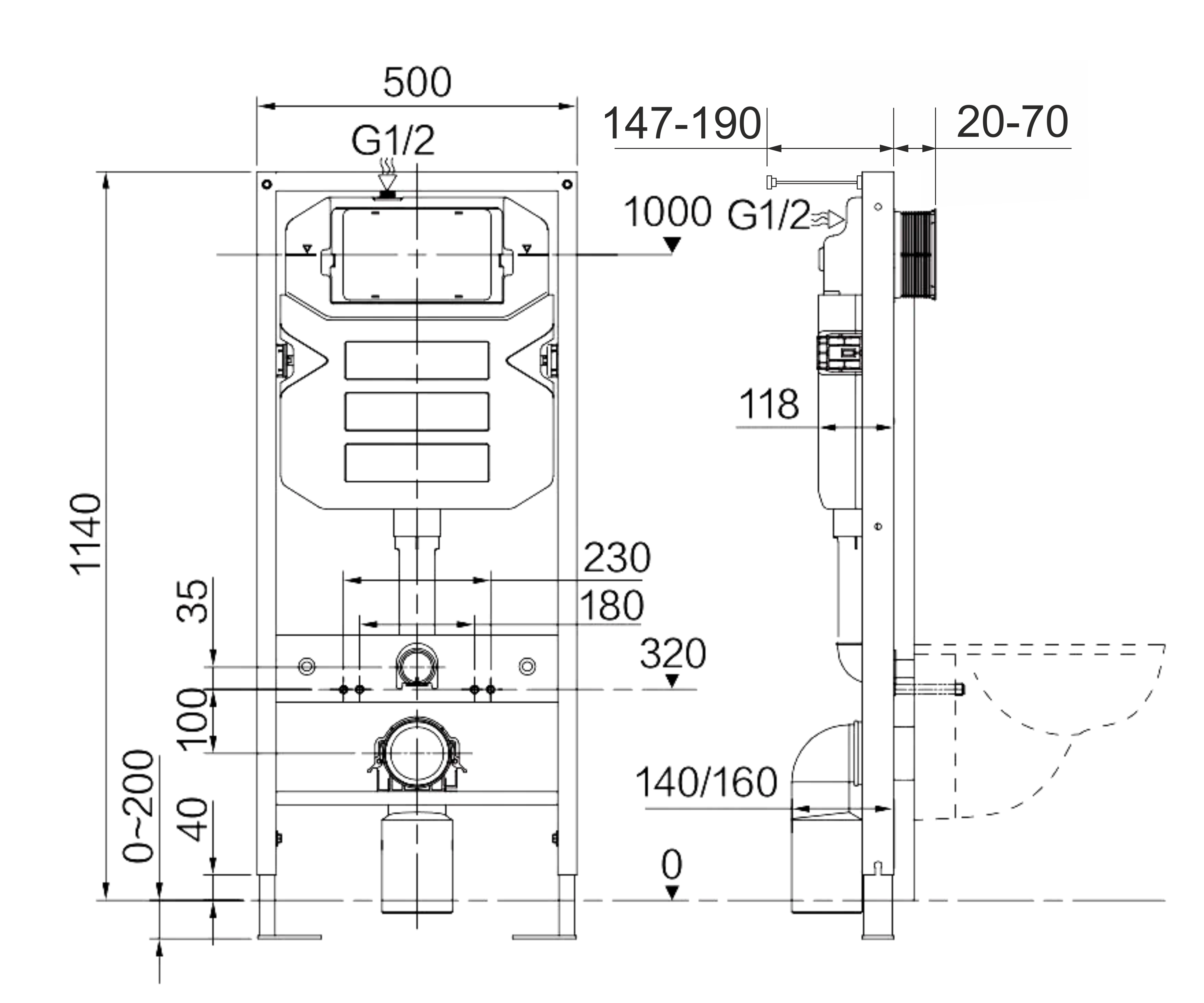 Система инсталляции для унитазов CERAMICA NOVA Envision CN1002B с кнопкой смыва Flat цвет черный матовый, креплениями