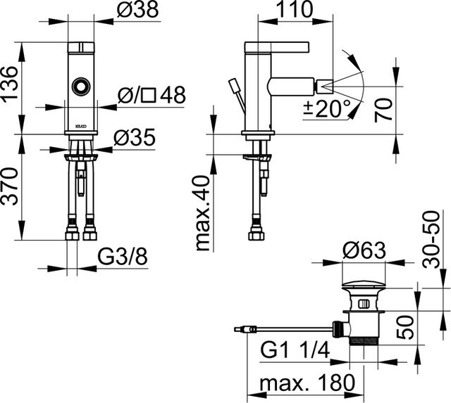 Смеситель для биде Keuco IXMO PURE 59509371000 черный матовый