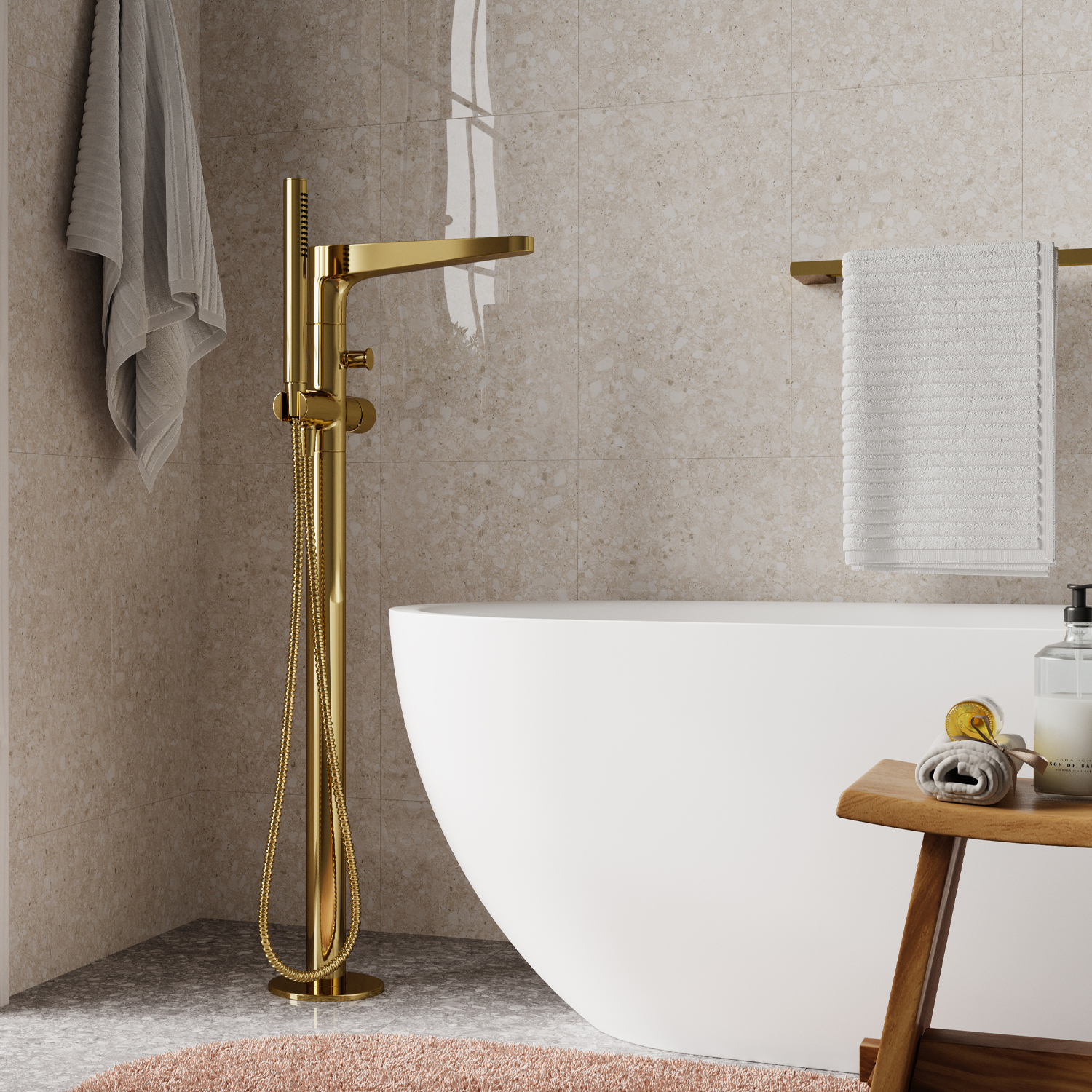 Смеситель напольный для ванны с душем WasserKraft Sauer 7121 золото
