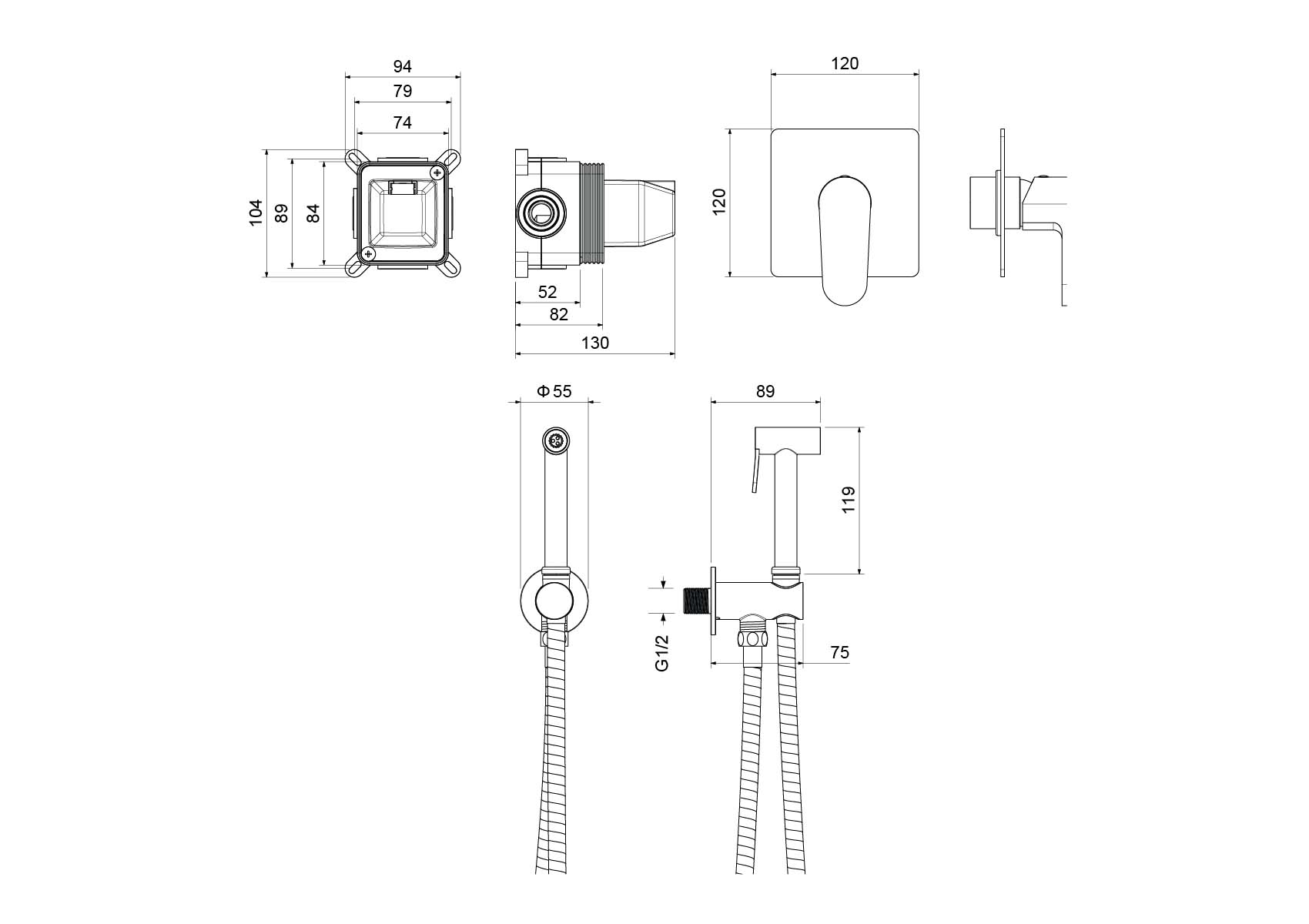 Гигиенический душ со смесителем Aquatek Оберон AQ1219MB черный матовый
