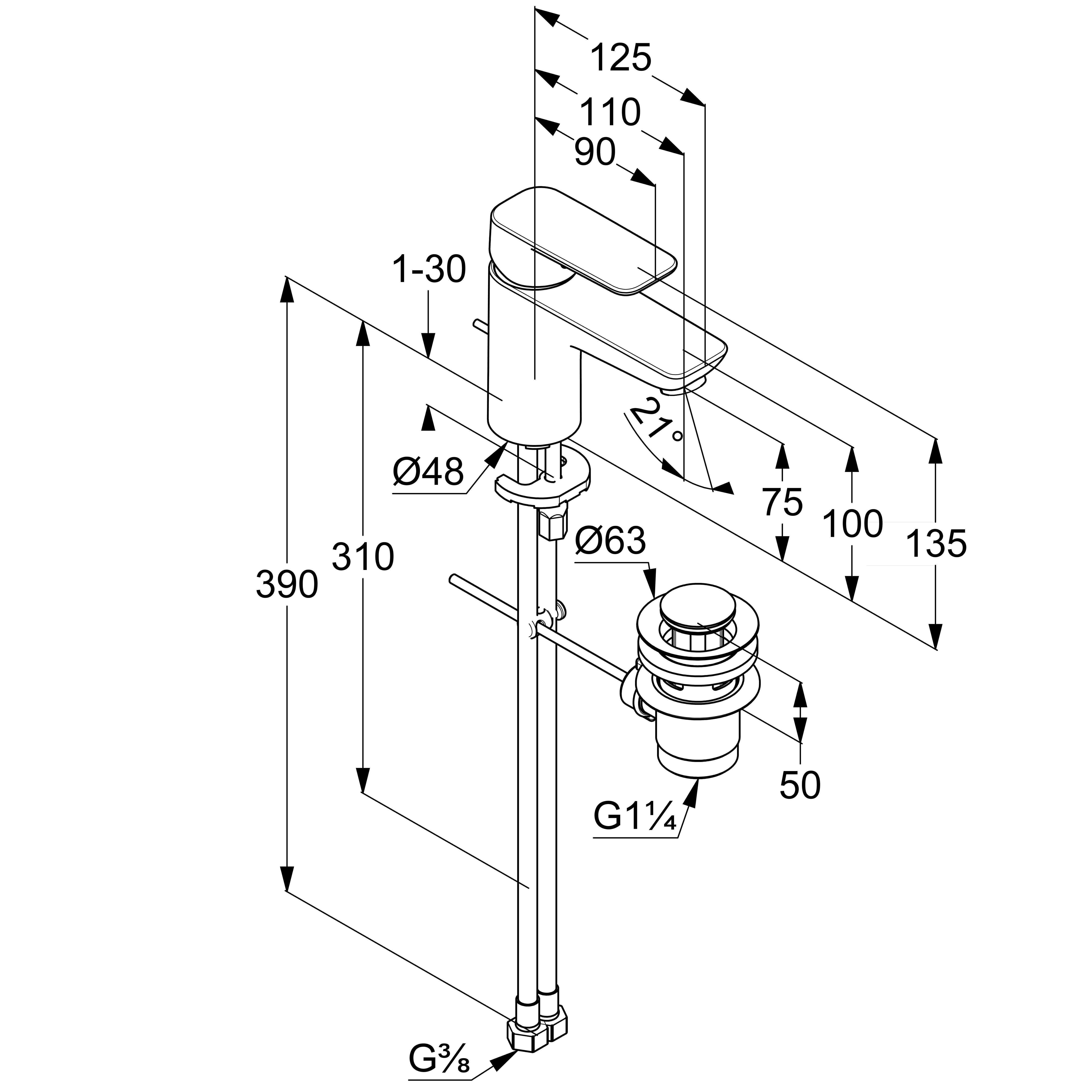 Смеситель для раковины Kludi Pure&Style 403823975 черный матовый