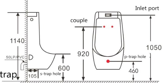 Писсуар подвесной SantiLine  SL-6002 белый, скрытый подвод воды