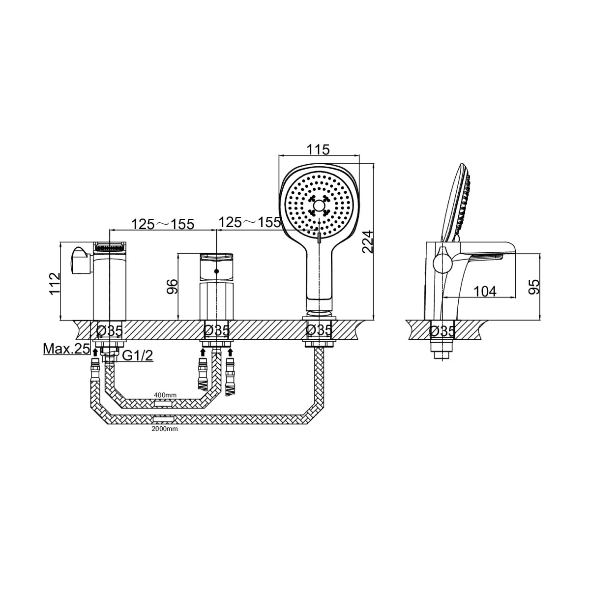 Смеситель на борт ванны D&K Berlin DA1434215, черный