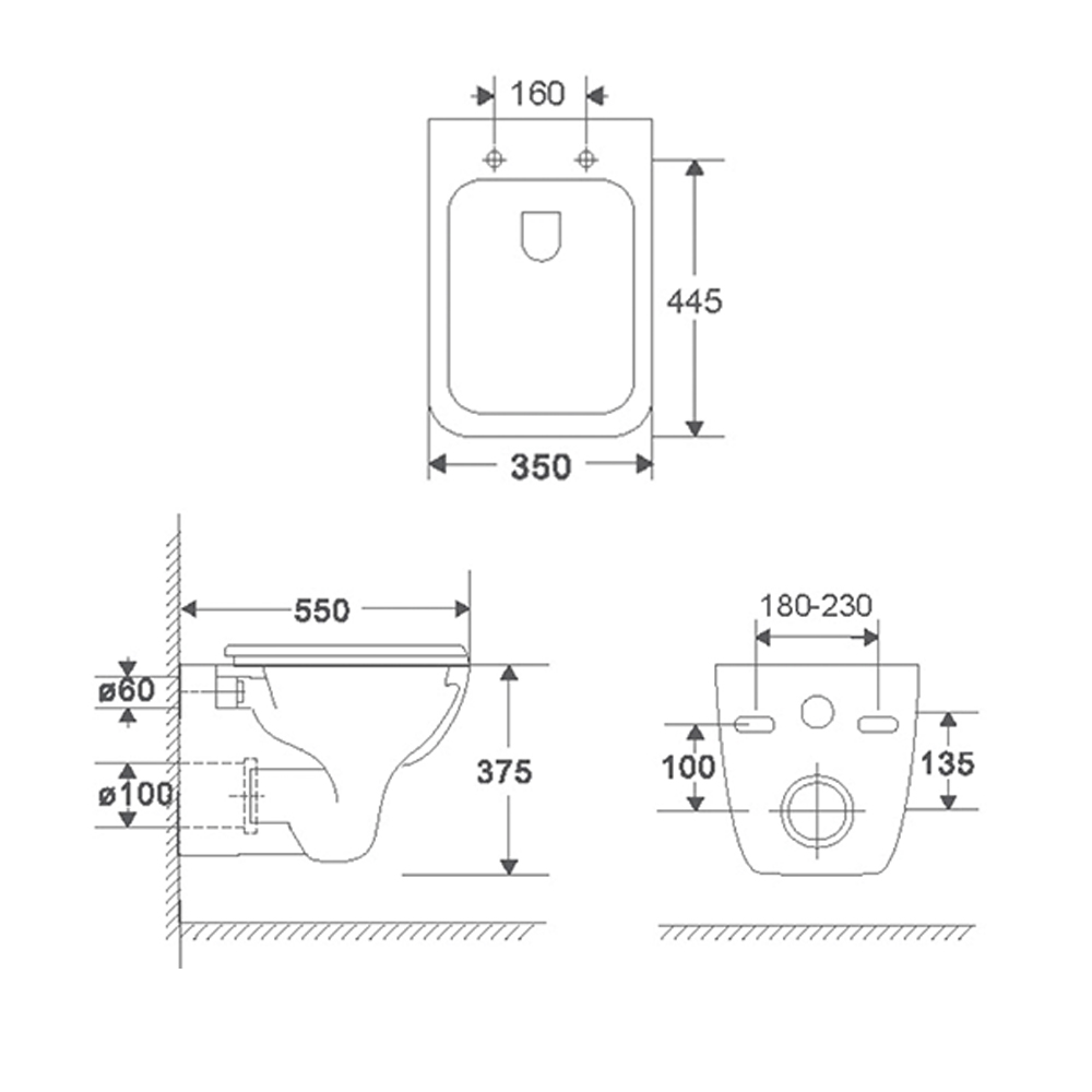 Унитаз подвесной Terminus Ното 04W50х35W, белый