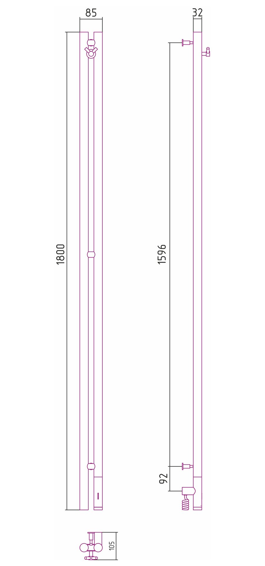 Полотенцесушитель электрический Сунержа Нюанс 3.0 180см 032-5843-1853 золото матовое