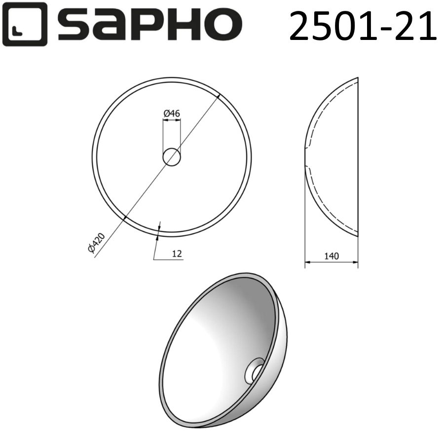 Раковина накладная 42см SAPHO BEAUTY 2501-21 металлический