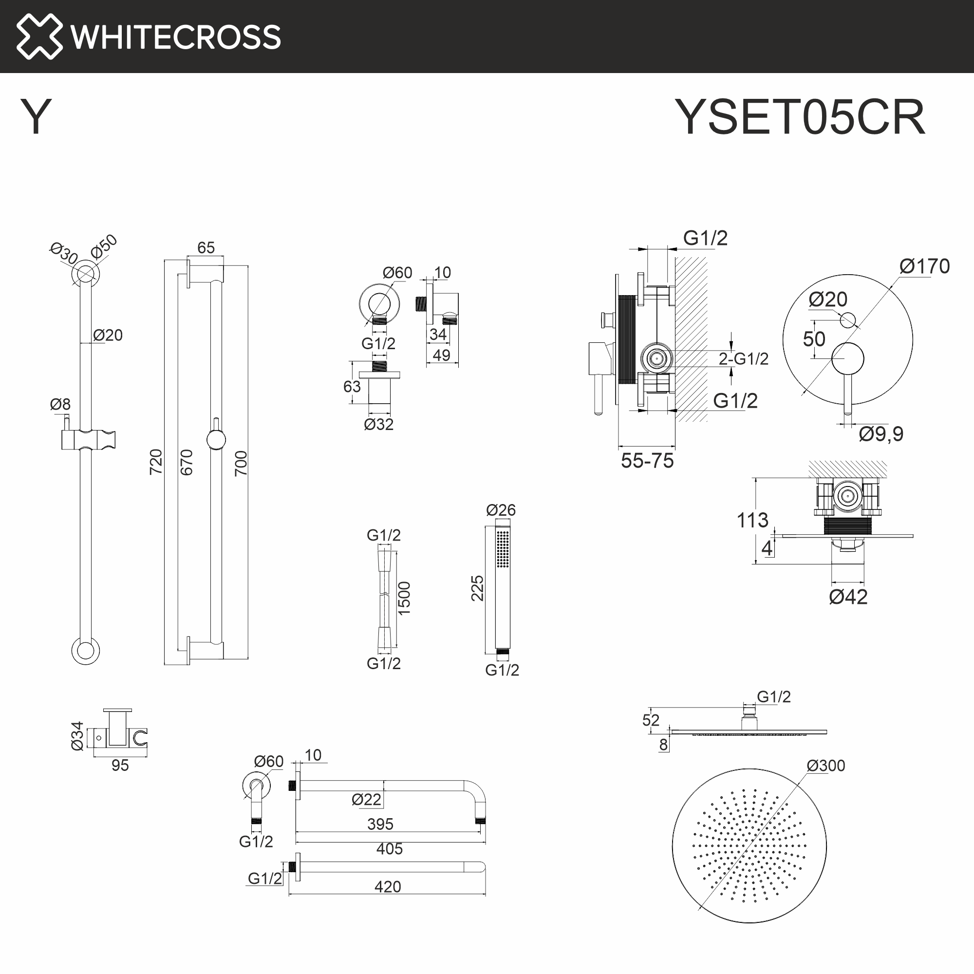 Система для душа скрытого монтажа WHITECROSS Y YSET05CR (хром)