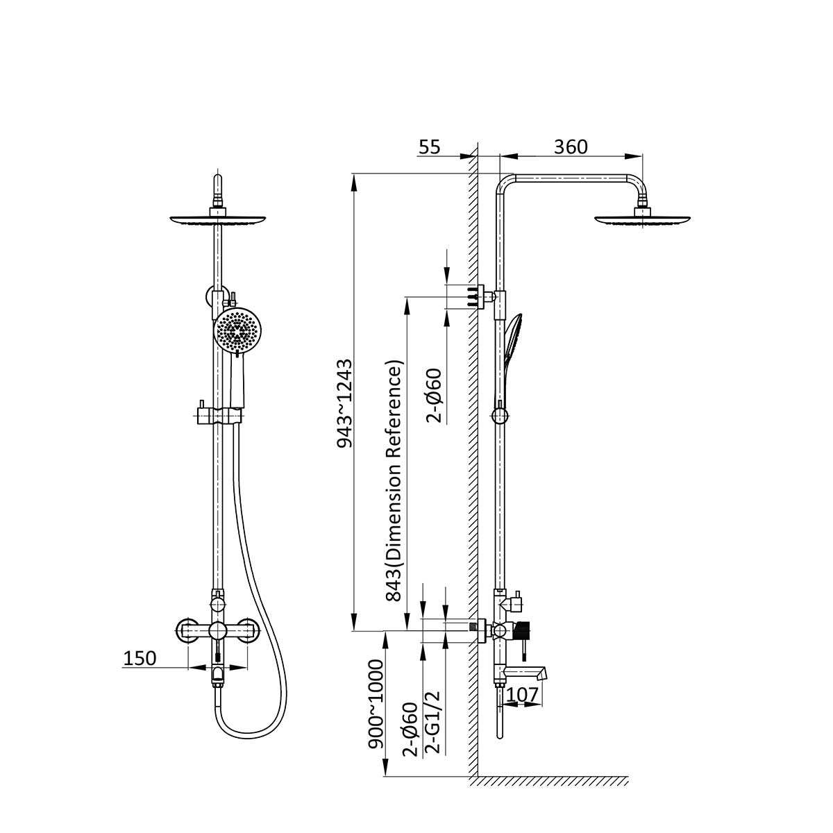 Душевая стойка с поворотным изливом Vincea Desire VSFS-1D1MB черный матовый