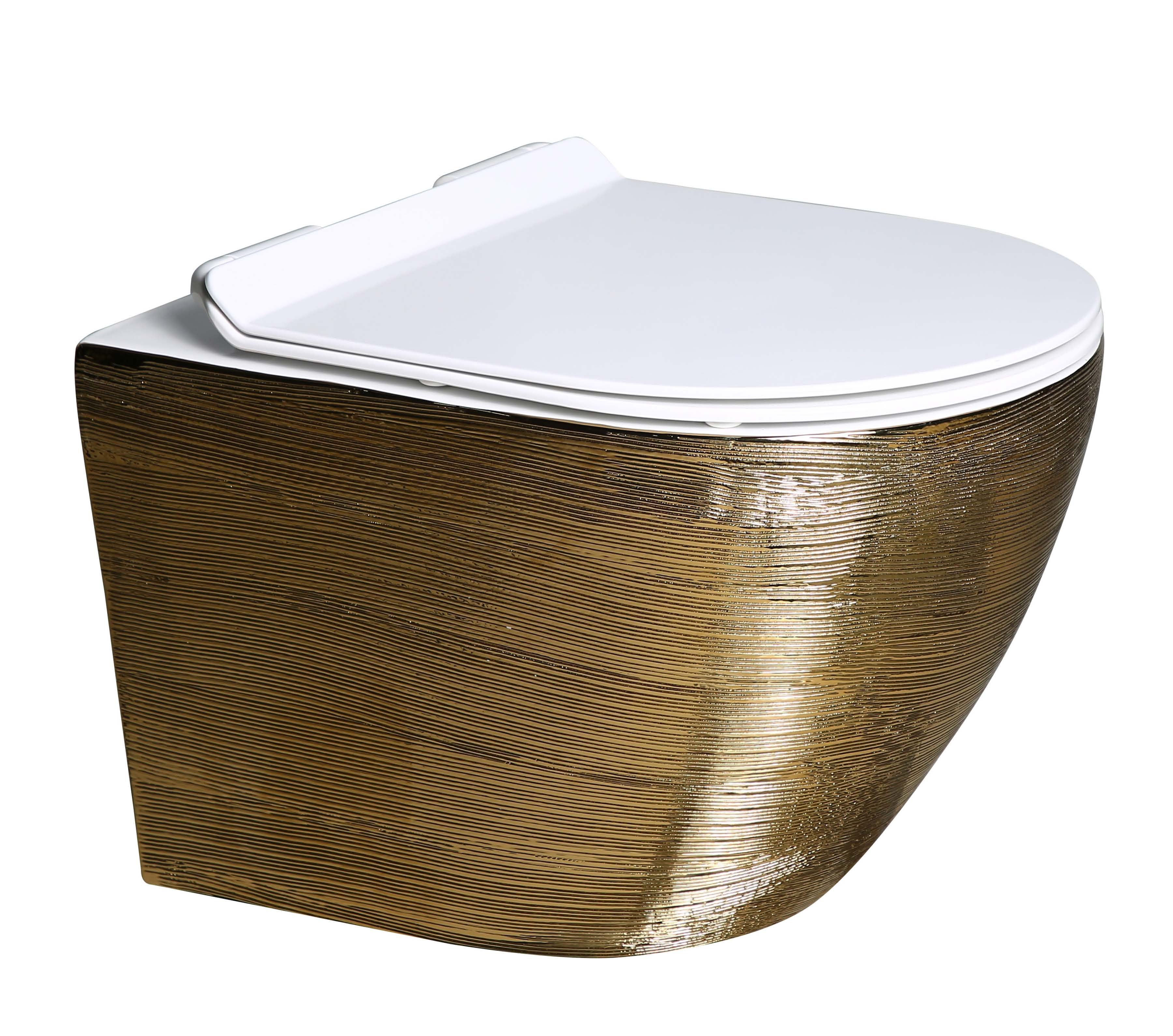 Унитаз подвесной Esbano TERUEL белый/золото, с сиденьем микролифт