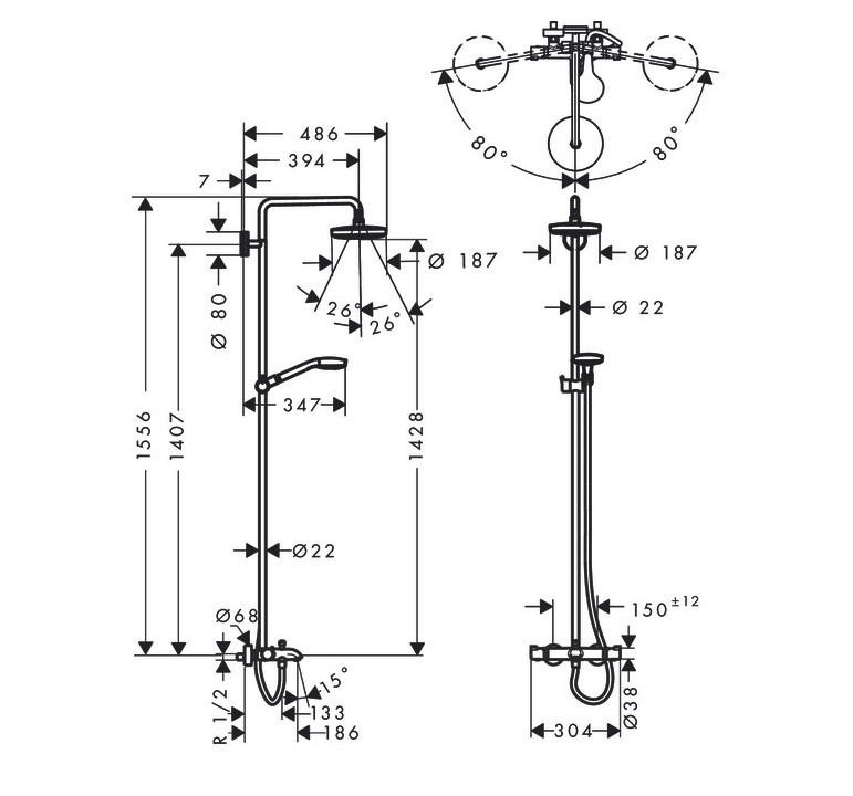 Душевая стойка Hansgrohe Croma Select S 27351400 хром/белый