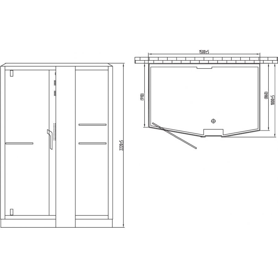 Душевая кабина Orans 89102LB 150x100x220 профиль черный, стекло прозрачное