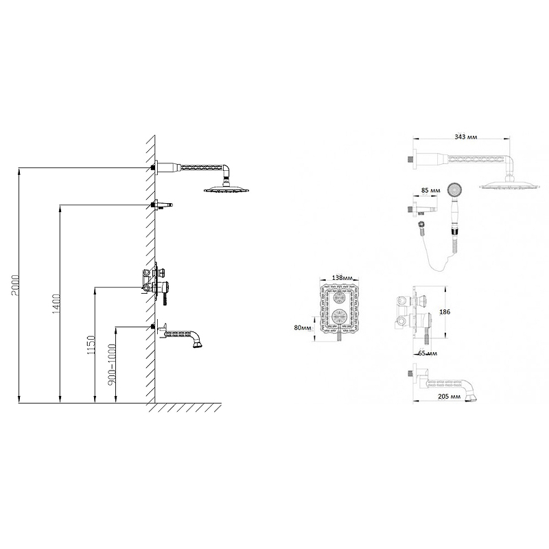 Душевая система встраиваемая Bronze de Luxe WINDSOR 10137F, бронза