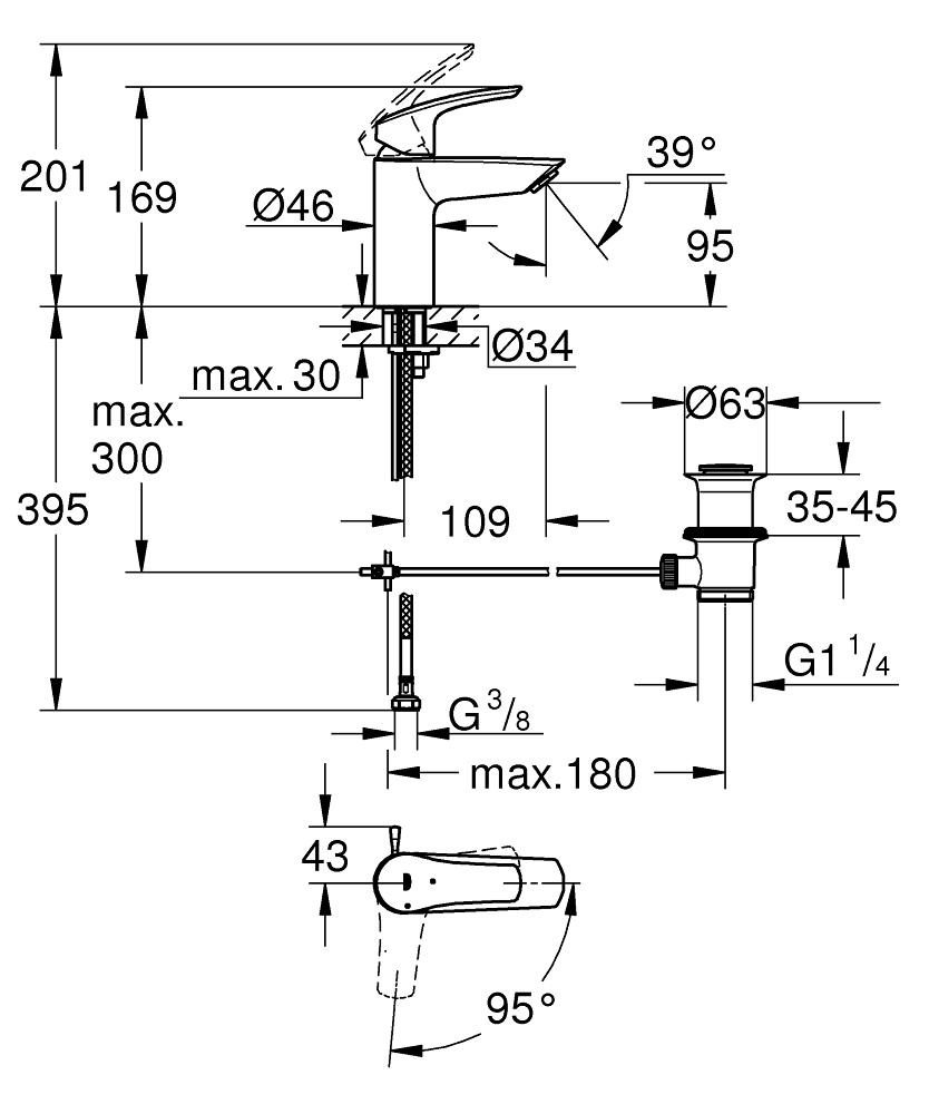 Смеситель для раковины Grohe EuroSmart 32926003 хром